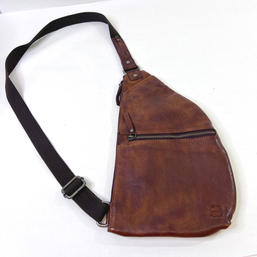 Spikes & Sparrow Brown Leather Sling Bag Crossbody Teardrop SPK-1448 Mens Womens